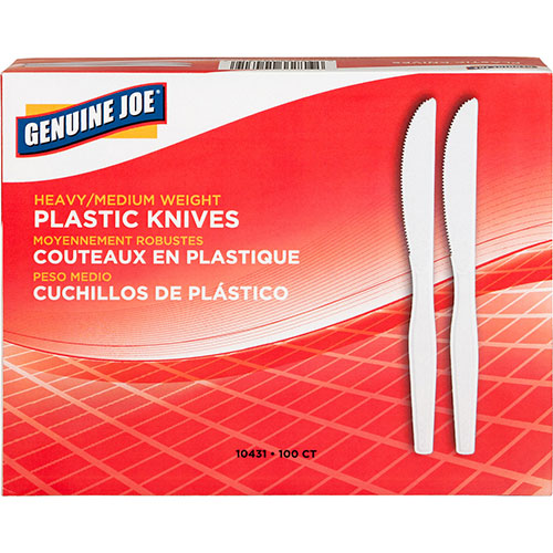Genuine Joe 10431 White Polystyrene Plastic Knives, Heavy/Medium Weight