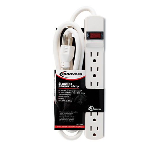 Innovera Six-Outlet Power Strip, 6-Foot Cord, 1-15/16 x 10-3/16 x 1-3/16, Ivory