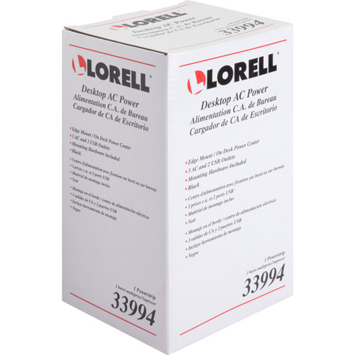 Lorell Desktop AC Power w/USB Charger, 3-Outlets, Black
