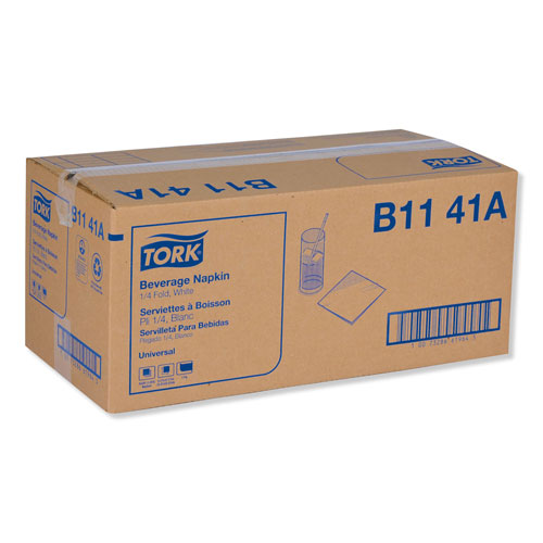 Tork Universal Beverage Napkin, 1-Ply,9.125x9.125, 1/4 Fold,Poly-Pack,White, 4000/CT