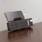 Lorell Desktop AC Power w/USB Charger, 3-Outlets, Black view 5