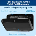Tork Twin Mini Jumbo Toilet Paper Roll Dispenser Black T2 - Twin Mini Jumbo Toilet Paper Roll Dispenser Black T2, Elevation Range, 5555290 view 1