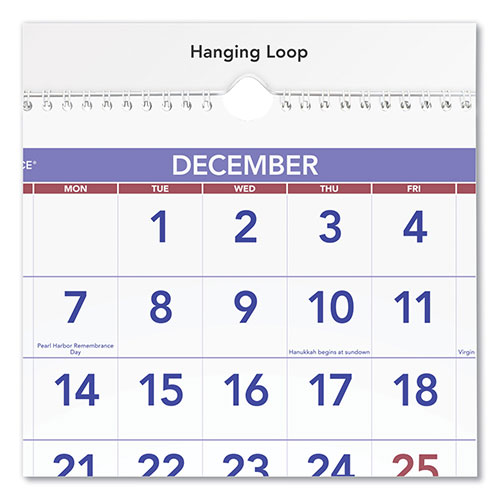 At-A-Glance Deluxe Three-Month Reference Wall Calendar, Vertical Orientation, 12 x 27, White Sheets, 14-Month (Dec to Jan): 2023 to 2025