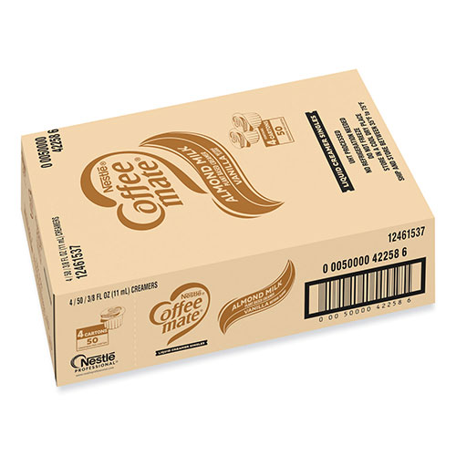 Coffee-Mate® Plant-Based Almond Milk Non-Dairy Liquid Creamer Singles, Natural Vanilla, 0.38 oz Tubs, 200/Carton