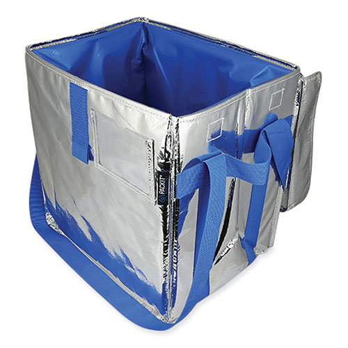 Pac-Kit Fresh Eco Freeze Tote, 13.5 x 9 x 13, Silver/Blue, 4/Carton