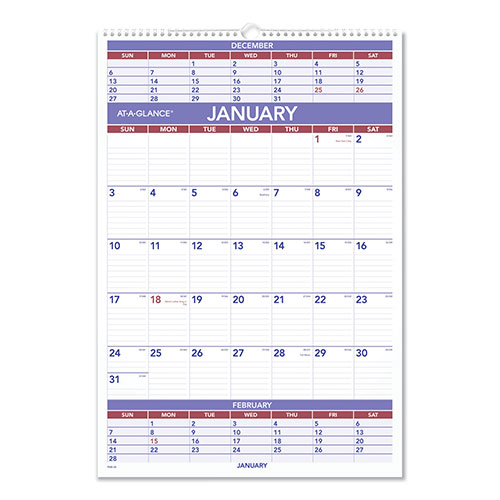 At-A-Glance Three-Month Wall Calendar, 15.5 x 22.75, White Sheets, 12-Month (Jan to Dec): 2024