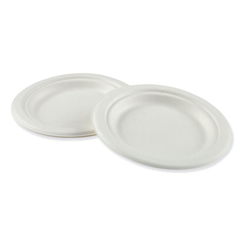 Boardwalk Bagasse Molded Fiber Dinnerware, Plate, 6" Diameter, White, 1,000/Carton