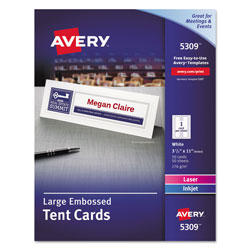 Avery Large Embossed Tent Card, White, 3 1/2 x 11, 1 Card/Sheet, 50/Box (AVE5309)