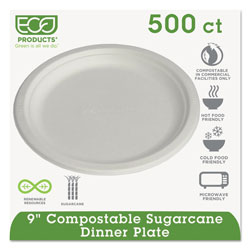 Eco-Products Renewable & Compostable Sugarcane Plates, 9", 500/Carton (ECOEPP013)
