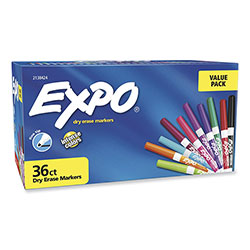 Expo® Low-Odor Dry Erase Fine Tip Markers, Fine Marker Point, Assorted Alcohol Based Ink, 36/Pack