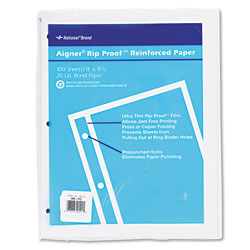 National Brand Rip Proof Reinforced Filler Paper, 3-Hole, 8.5 x 11, Unruled, 100/Pack (RED20121)