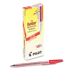Pilot Better Stick Ballpoint Pen, Fine 0.7mm, Red Ink, Translucent Red Barrel, Dozen (PIL37011)