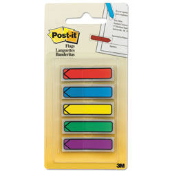Post-it® Arrow 1/2" Page Flags, Blue/Green/Purple/Red/Yellow, 20/Color, 100/Pack (MMM684ARR1)