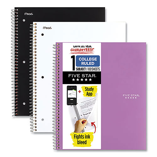 Five Star® Wirebound Notebook with Two Pockets, 1-Subject, Medium/College Rule, Assorted Cover Color, (100) 11 x 8.5 Sheets, 3/Pack