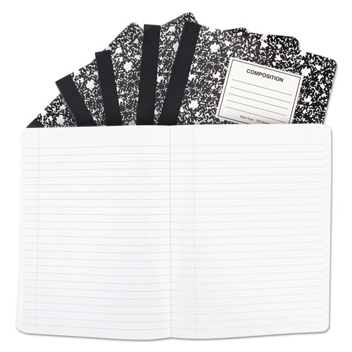 Universal Composition Book, Wide/Legal Rule, Black Marble Cover, (100) 9.75 x 7.5 Sheets, 6/Pack