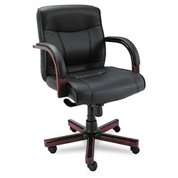 Alera&reg; Madaris Series Mid-Back Swivel/Tilt Leather Chair with Wood Trim
