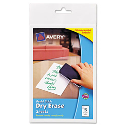 Avery Peel & Stick Dry Erase Sheets, 4x6, White, 5/Pack