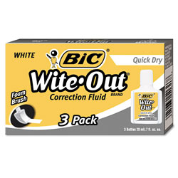 Bic Wite-Out Quick Dry Correction Fluid, 20 mL Bottle, White, 3/Pack