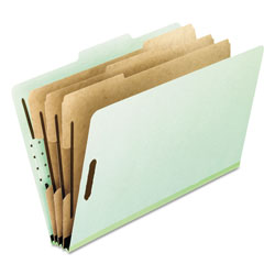 Pendaflex Four-, Six-, and Eight-Section Pressboard Classification Folders, 3 Dividers, Embedded Fasteners, Letter Size, Green, 10/Box