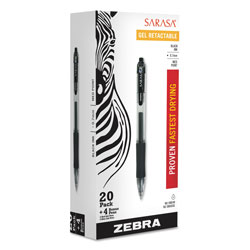 Zebra Pen Sarasa Dry Gel X20 Retractable Gel Pen Value Pack, Medium 0.7mm, Black Ink, Smoke Barrel, 24/Box