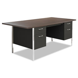 Alera Double Pedestal Steel Desk, Metal Desk, 72w x 36d x 29.5h, Mocha/Black