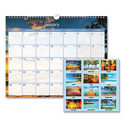 At-A-Glance Tropical Escape Wall Calendar, Tropical Escape Photography, 15 x 12, Pale Blue/Multicolor Sheets, 12-Month (Jan to Dec): 2024