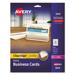 Avery Clean Edge Business Cards, Laser, 2 x 3 1/2, Ivory, 200/Pack