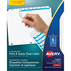 Avery Index Maker® Clear Label Dividers, 5-Tab Set, White