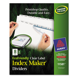 Avery Index Maker EcoFriendly Print and Apply Clear Label Dividers with White Tabs, 8-Tab, 11 x 8.5, White, 5 Sets