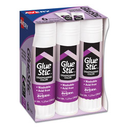Avery Permanent Glue Stic Value Pack, 1.27 oz, Applies Purple, Dries Clear, 6/Pack