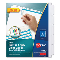 Avery Print and Apply Index Maker Clear Label Dividers, 5 White Tabs, Letter
