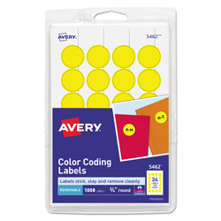 Avery Printable Self-Adhesive Removable Color-Coding Labels, 0.75" dia., Yellow, 24/Sheet, 42 Sheets/Pack