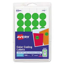 Avery Printable Self-Adhesive Removable Color-Coding Labels, 0.75" dia., Green, 24/Sheet, 42 Sheets/Pack