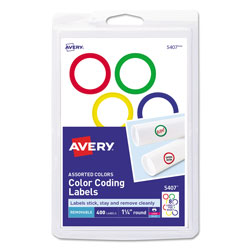 Avery Printable Self-Adhesive Removable Color-Coding Labels, 1.25" dia., Assorted Colors, 8/Sheet, 50 Sheets/Box
