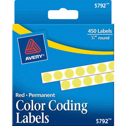 Avery Self Adhesive Round Permanent Labels, 1/4" meter Yellow, Dispenser Roll, 450 per Pack