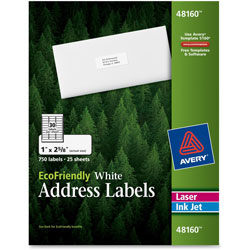 Avery White Address Labels, 1"x2 5/8"
