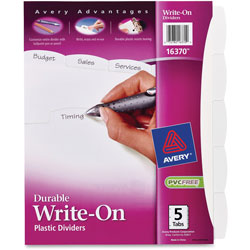 Avery Write-On Divider, 5/Tab, 3-Hole Punch, 8.5" x 11", White