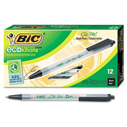 Bic Ecolutions Clic Stic Retractable Ballpoint Pen, 1mm, Black Ink, Clear Barrel, Dozen