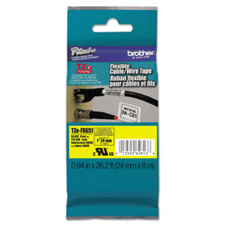 Brother TZe Flexible Tape Cartridge for P-Touch Labelers, 0.94" x 26.2 ft, Black on Yellow
