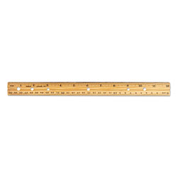 Charles Leonard Beveled Wood Ruler w/Single Metal Edge, 3-Hole Punched, Standard/Metric, 12" Long, Natural, 36/Box