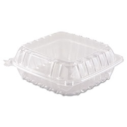 Dart ClearSeal Hinged-Lid Plastic Containers, 8 3/10 x 8 3/10 x 3, Clear, 250/Carton