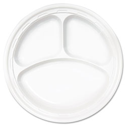 Dart Famous Service Plastic Dinnerware, Plate, 3-Comp, 10 1/4" dia, White, 500/Carton