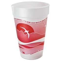 Dart Horizon Foam Cup, Hot/Cold, 16oz., Printed, Cranberry/White, 25/Bag, 40/CT