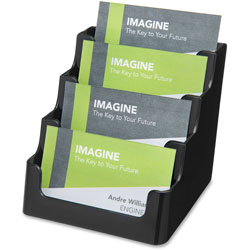 Deflecto Recycled Business Card Holder, Holds 150 2 x 3 1/2 Cards, Four-Pocket, Black