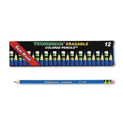 Dixon Ticonderoga Erasable Colored Pencils, 2.6 mm, 2B (#1), Blue Lead, Blue Barrel, Dozen
