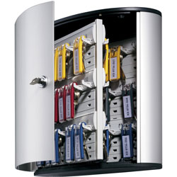Durable Locking Key Cabinet, 54-Key, Brushed Aluminum, Silver, 11 3/4 x 4 5/8 x 11