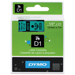 Dymo D1 High-Performance Polyester Removable Label Tape, 0.5" x 23 ft, Black on Green