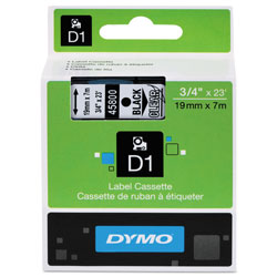 Dymo D1 High-Performance Polyester Removable Label Tape, 0.75" x 23 ft, Black on Clear