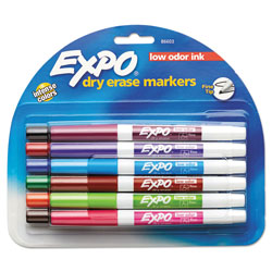 Expo® Low-Odor Dry-Erase Marker, Fine Bullet Tip, Assorted Colors, 12/Set