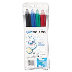 Expo® Vis-à-Vis Wet Erase Marker, Fine Bullet Tip, Assorted Colors, 4/Set